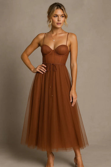 Corset Chiffon Midi Gown 0