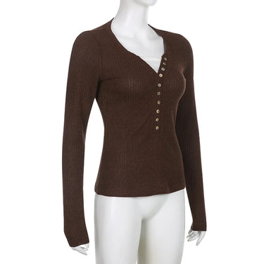 Cotteage Y2K Grunge Knitwear T-shirt Jumpers Vintage Brown Knitted Sweater Tees Women Lace Trim V-neck Full Sleeve Pullovers Top 3