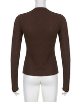 Cotteage Y2K Grunge Knitwear T-shirt Jumpers Vintage Brown Knitted Sweater Tees Women Lace Trim V-neck Full Sleeve Pullovers Top 4