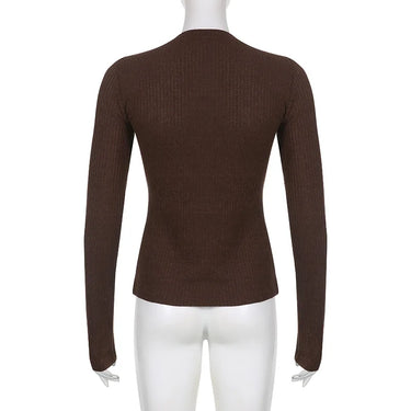 Cotteage Y2K Grunge Knitwear T-shirt Jumpers Vintage Brown Knitted Sweater Tees Women Lace Trim V-neck Full Sleeve Pullovers Top 4