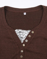 Cotteage Y2K Grunge Knitwear T-shirt Jumpers Vintage Brown Knitted Sweater Tees Women Lace Trim V-neck Full Sleeve Pullovers Top 5