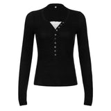 Cotteage Y2K Grunge Knitwear T-shirt Jumpers Vintage Brown Knitted Sweater Tees Women Lace Trim V-neck Full Sleeve Pullovers Top 7