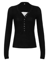 Cotteage Y2K Grunge Knitwear T-shirt Jumpers Vintage Brown Knitted Sweater Tees Women Lace Trim V-neck Full Sleeve Pullovers Top 7