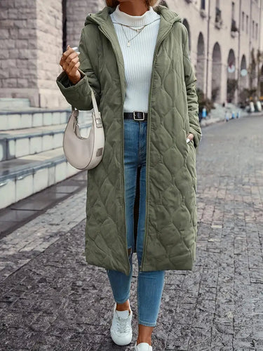 Cotton quilted coat with hood and long sleeves 0