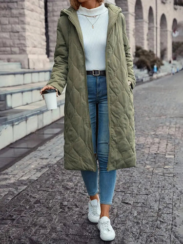 Cotton quilted coat with hood and long sleeves 1