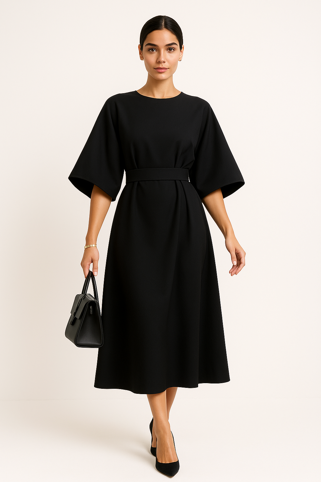 Crew Neck Midi Office Dress 0