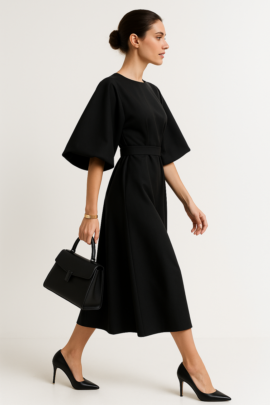 Crew Neck Midi Office Dress 1