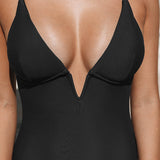 Crossed Strap Plain Swimsuit for Comfortable Swimming 3