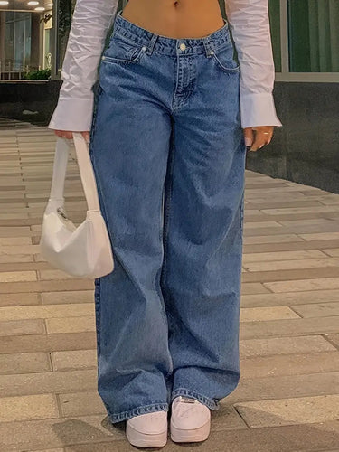 Dark Blue 90s Loose Baggy Boyfriend Jeans with Low Waist 1