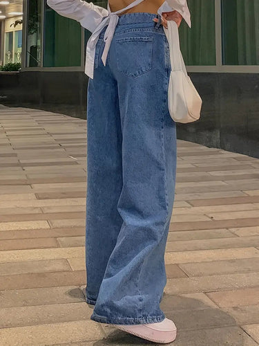 Dark Blue 90s Loose Baggy Boyfriend Jeans with Low Waist 4