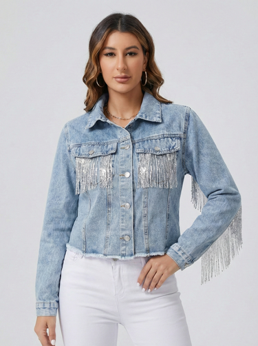 Denim Jacket with Fringe Detail 1