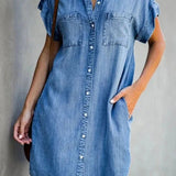 Denim Shirt Dress – Relaxed Fit with Functional Pockets for Effortless Summer Style 0
