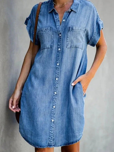 Denim Shirt Dress – Relaxed Fit with Functional Pockets for Effortless Summer Style 0