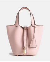 Elaris | Luxe Taupe Leather Bucket Bag – Timeless & Elegant 11