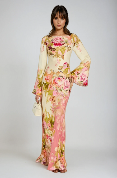 Floral Bell Sleeve Evening Grown
