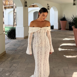 Elegant Off-Shoulder Lace Maxi Dress with Fluted Cuffs – Women's Formal Dress for Special Occasions 0