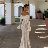 Elegant Off-Shoulder Lace Maxi Dress with Fluted Cuffs – Women's Formal Dress for Special Occasions 2