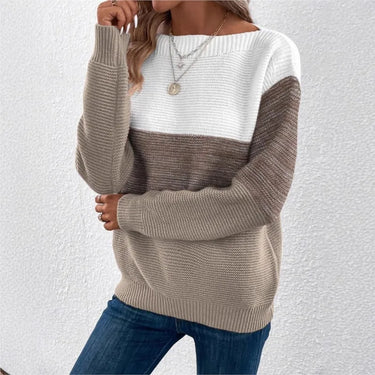 Elegant Three-color Patchwork Sweater Women Commuter Casual Loose Fashion Female Autumn Winter Knitted Thickened Warm Tops Women 0