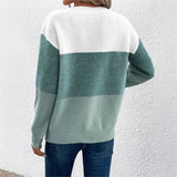 Elegant Three-color Patchwork Sweater Women Commuter Casual Loose Fashion Female Autumn Winter Knitted Thickened Warm Tops Women 1