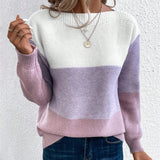 Elegant Three-color Patchwork Sweater Women Commuter Casual Loose Fashion Female Autumn Winter Knitted Thickened Warm Tops Women 3