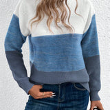 Elegant Three-color Patchwork Sweater Women Commuter Casual Loose Fashion Female Autumn Winter Knitted Thickened Warm Tops Women 6