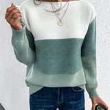 Elegant Three-color Patchwork Sweater Women Commuter Casual Loose Fashion Female Autumn Winter Knitted Thickened Warm Tops Women 7