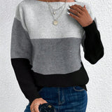 Elegant Three-color Patchwork Sweater Women Commuter Casual Loose Fashion Female Autumn Winter Knitted Thickened Warm Tops Women 8