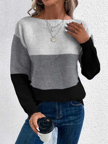 Elegant Three-color Patchwork Sweater Women Commuter Casual Loose Fashion Female Autumn Winter Knitted Thickened Warm Tops Women 8