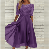 Elegant Women's Dress with Lace Bodice and Asymmetrical Skirt – Perfect Cocktail and Formal Dress for Special Occasions 0