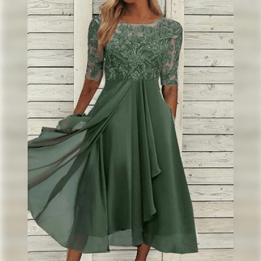 Elegant Women's Dress with Lace Bodice and Asymmetrical Skirt – Perfect Cocktail and Formal Dress for Special Occasions 1