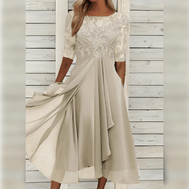 Elegant Women's Dress with Lace Bodice and Asymmetrical Skirt – Perfect Cocktail and Formal Dress for Special Occasions 3