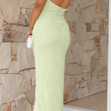 Elegant mint green midi dress – halter neck & wrap style for summer events 5