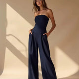 Elegant strapless jumpsuit for women – loose fit for summer 0