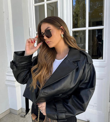 Ritz | Women’s Cropped Trench Jacket | Faux Leather Chic 1