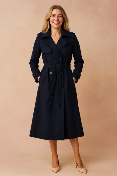 Emilia Long Trench Coat – Stylish Belted Design for Transitional Seasons 2