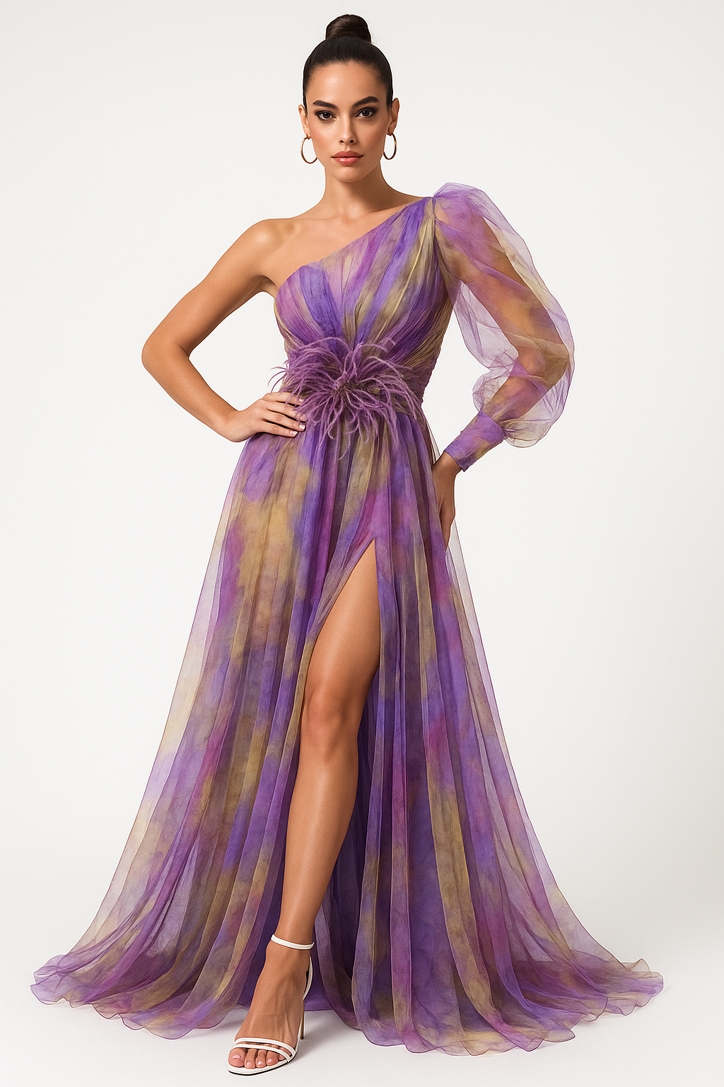 Evening Asymmetric sleeve Maxi Gown 0