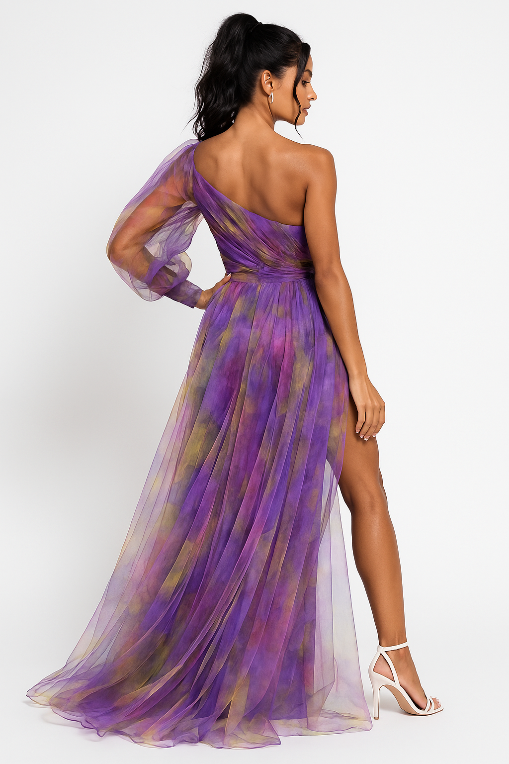 Evening Asymmetric sleeve Maxi Gown 1