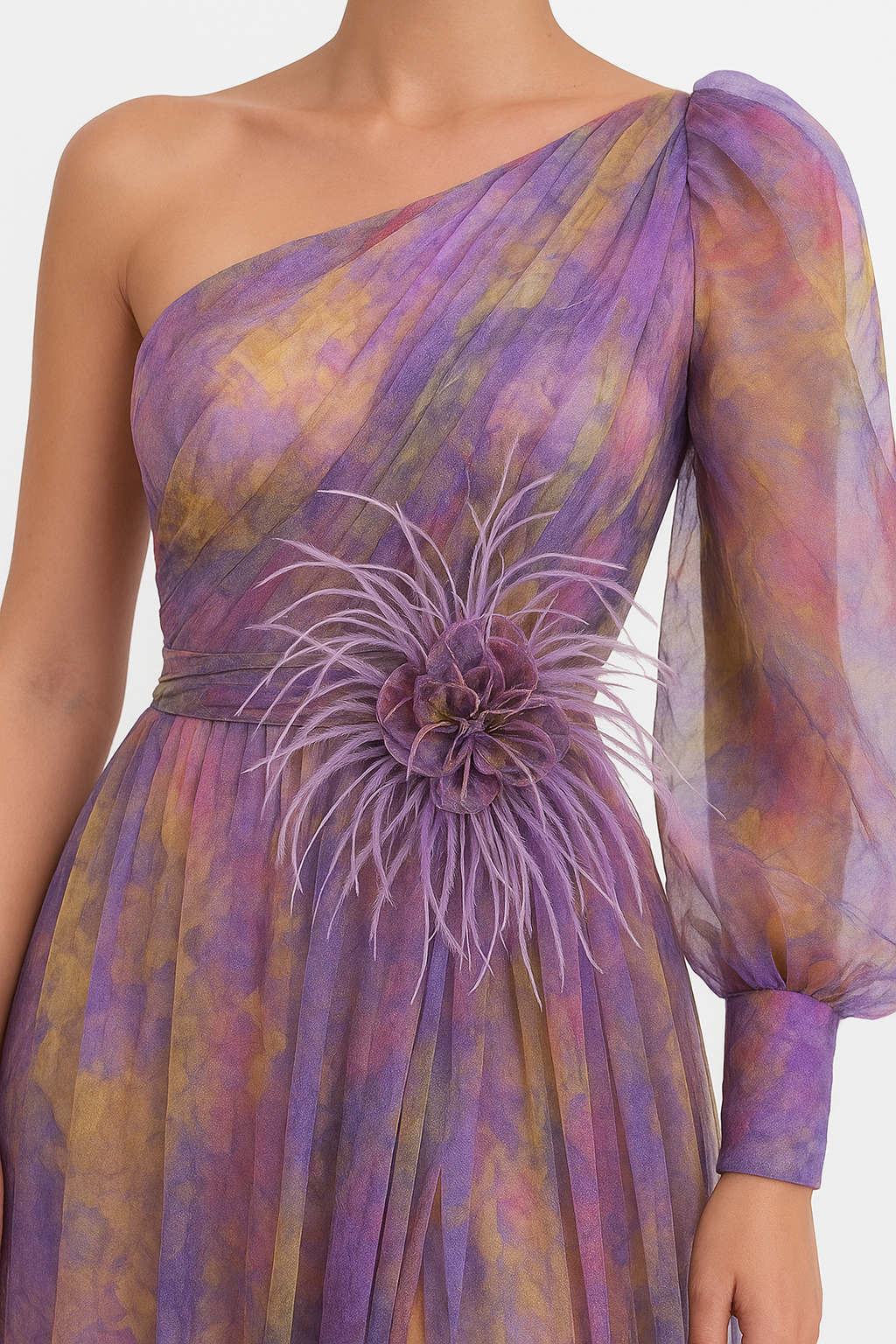 Evening Asymmetric sleeve Maxi Gown 2