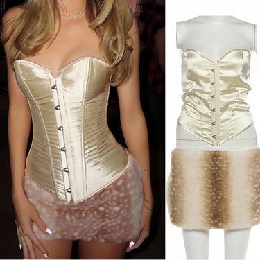 FAGADOER Winter New Fashion Two Piece Outfits Woman Sleeveless Backless Single-breasted Crop Top + Fur Shorts Female Streetwear 0