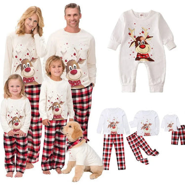 Family Matching Christmas Pajamas Sets Mother And Kids Pyjamas Deer Print Tops+Pants Xmas Sleepwear Baby Romper Pet Dog Clothes 0