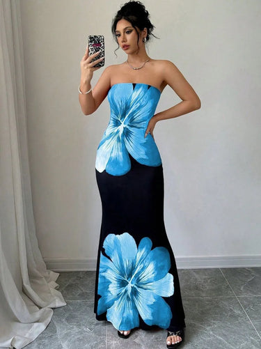 Fashion Milk Silk Fabric Floral Print Sexy Long Dresses Elegant Backless Bodycon High Waist Midi Dress 2025 Summer Vacation Boho 0