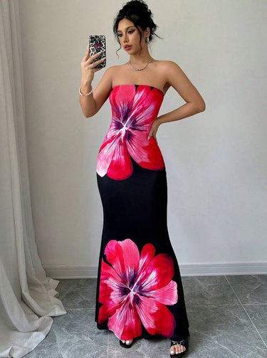 Fashion Milk Silk Fabric Floral Print Sexy Long Dresses Elegant Backless Bodycon High Waist Midi Dress 2025 Summer Vacation Boho 1