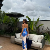 Fashion Milk Silk Fabric Floral Print Sexy Long Dresses Elegant Backless Bodycon High Waist Midi Dress 2025 Summer Vacation Boho 4