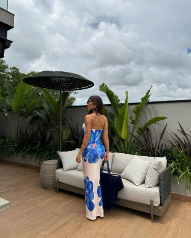Fashion Milk Silk Fabric Floral Print Sexy Long Dresses Elegant Backless Bodycon High Waist Midi Dress 2025 Summer Vacation Boho 4