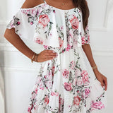 Floral Chiffon Mini Dress – Off-Shoulder Summer Style for Wedding Guests 0