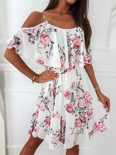 Floral Chiffon Mini Dress – Off-Shoulder Summer Style for Wedding Guests 0