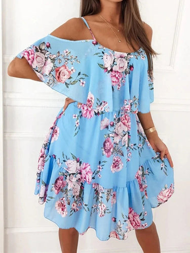 Floral Chiffon Mini Dress – Off-Shoulder Summer Style for Wedding Guests 3