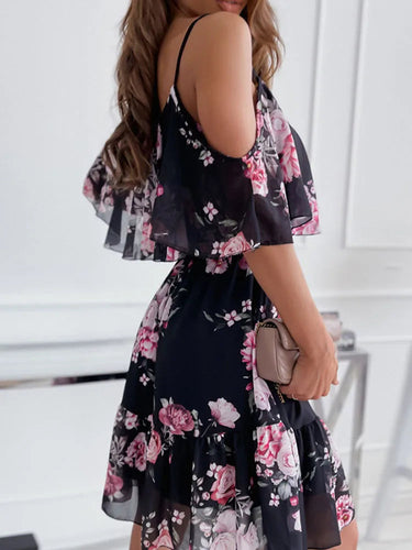 Floral Chiffon Mini Dress – Off-Shoulder Summer Style for Wedding Guests 4