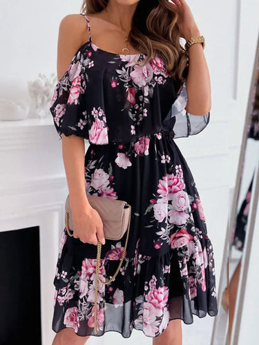 Floral Chiffon Mini Dress – Off-Shoulder Summer Style for Wedding Guests 5