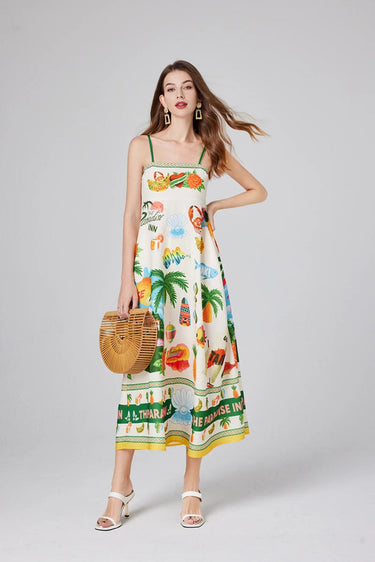 Floral Maxi Dress for Women with Shirred Bodice – Lightweight Sleeveless Long Dress in Paradise Print 0